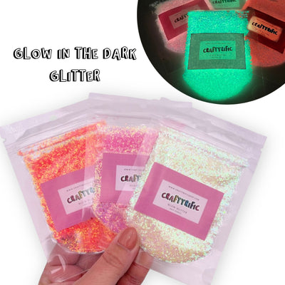Glow in the Dark Glitter, 1/24" Hex Shape, Solvent Resistant, Polyester Glitter Mixes