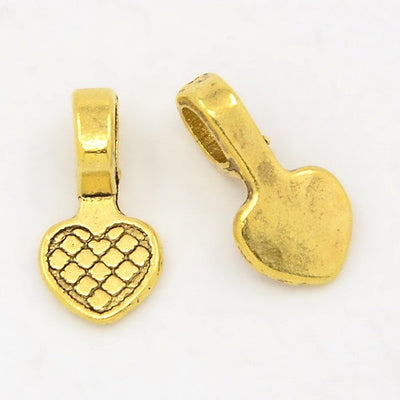 10 Antique Gold Plated Heart Pendant Bails, Glue-On Bails for Pendants - C091