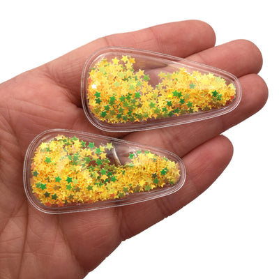 YELLOW STARS Confetti Filled Shaker Snap Clip Covers #2806