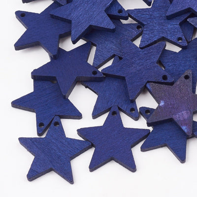 10 pcs BLUE STARS Wood Earring Pendant