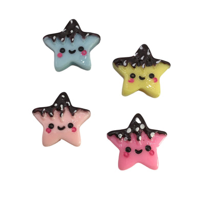 4 Pastel Stars, Kawaii Star Cabochon, Flat Back Resin Cabochon