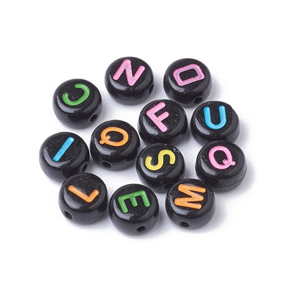 200 Black Multi Color Alphabet Letter Beads