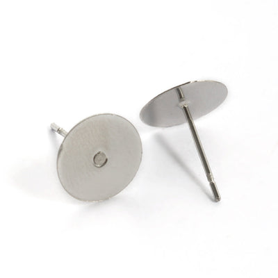 20 pcs Stainless Steel 10mm Flat Round Blank Peg Stud Earring Settings