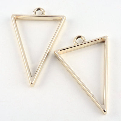2 Shiny Gold Triangle Open Bezel Pendant, Resin Charms, Resin Bezels, Alloy Open Back Bezel Pendants, DIY UV Resin - C053