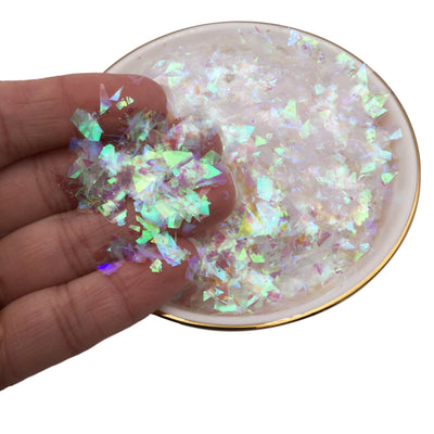 WHITE 10 Grams Cellophane Flakes Glitter, Solvent Resistant Iridescent Glitter Toppings, Slime Glitter - 2789