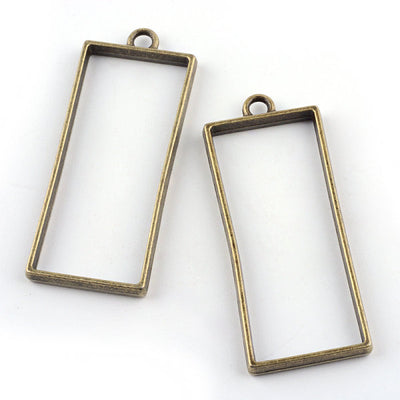 2 Shiny Antique Bronze Rectangle Open Bezel Pendant, Resin Charms, Resin Bezels, Alloy Open Back Bezel Pendants, DIY UV Resin