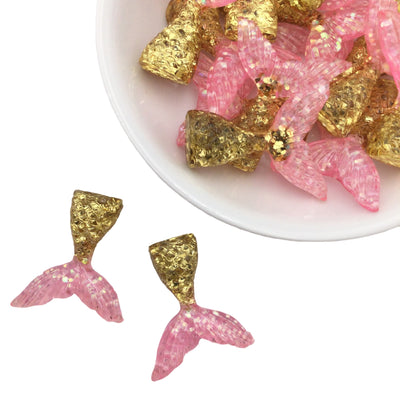 2 Large Pink and Gold Mermaid Tail Cabochon
