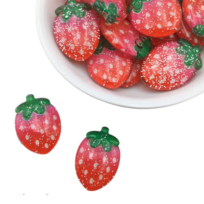 4 Sparkly Strawberry Cabochon