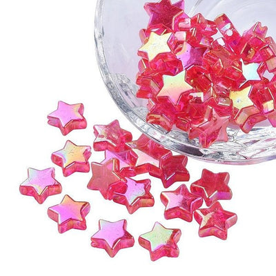 100 pcs Red Iridescent Star Beads 10mm