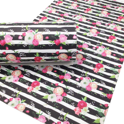 Pink Floral Stripe Faux Leather Sheet