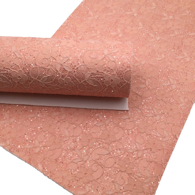 PEACH LACE Glitter Fabric Sheets, Lace Fabric Sheet - 0432