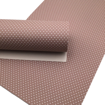 Cocoa Brown Polka Dot Faux Leather Sheets, Faux Leather, Printed Faux Leather, Vinyl Fabric Sheet