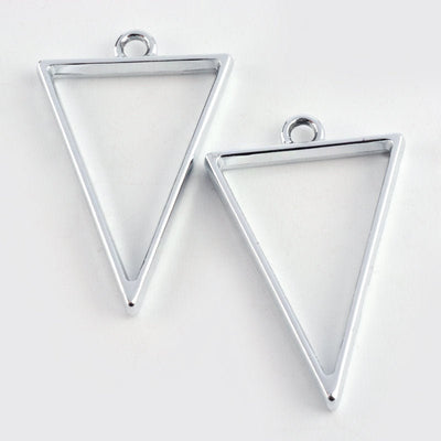 2 Silver Plated Triangle Open Bezel Pendant, Resin Charms, Resin Bezels, Alloy Open Back Bezel Pendants, DIY UV Resin