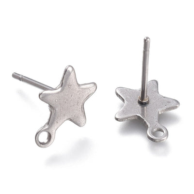 10 pcs Star Stainless Steel Earring Posts Studs 14mm