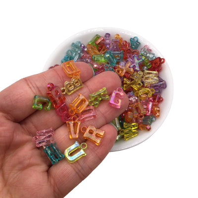 200 Rainbow Letter Charm Beads 14mm