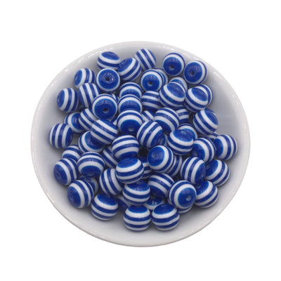 12mm Royal Blue Stripe Bubblegum Beads 50pcs