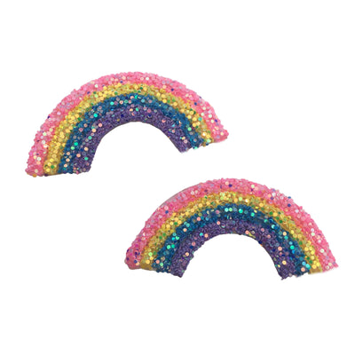 2 Rainbow Glitter Rope Applique, Rainbow Cabochon, Glitter Rainbow Flatback