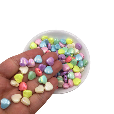 50g Heart Pastel Iridescent Beads 12mm, Pastel Heart Beads, Kawaii Beads