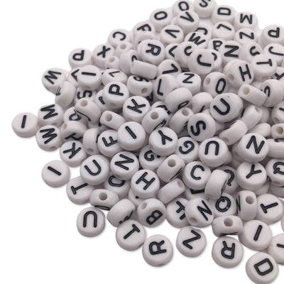 200 White Alphabet Letter Beads, Acrylic Letter Beads, Round Acrylic Beads, ABC Letter Beads, Plastic Name Beads, 7mm
