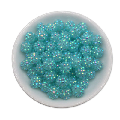 12mm Sky Blue AB Rhinestone Beads - Pack of 10, Resin Bubblegum Beads, Acrylic Beads, Chunky Beads for Jewelry