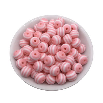 12mm Baby Pink Stripe Bubblegum Beads 50pcs