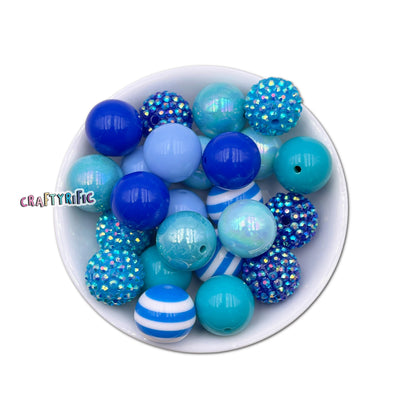 Shades of Blue Chunky Bubblegum Beads 20mm 24pcs Pack