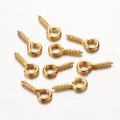 Gold Plated Screw Eye Pin Peg Bails For Half Drilled Beads