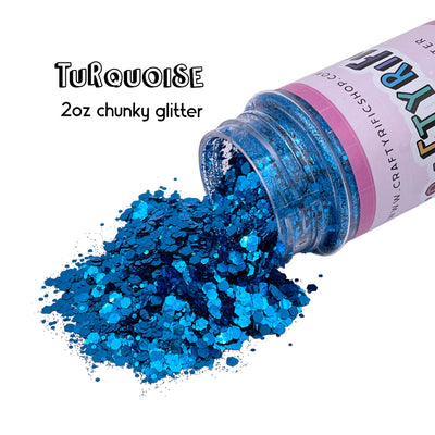 Turquoise Blue Chunky Mix Glitter 2oz Bottle