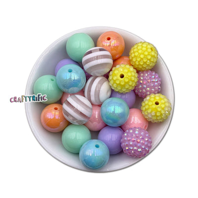 Pastel Rainbow Chunky Bubblegum Beads 20mm 24pcs Pack