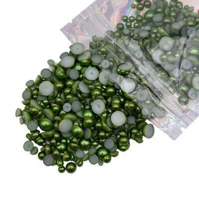 Olive Green Mixed Sizes Flatback Pearl 1000 Pieces