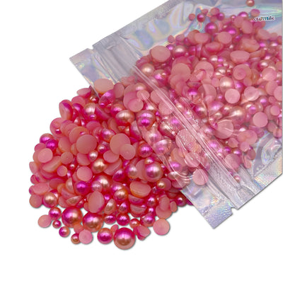 Rainbow Hot Pink Mixed Sizes Flatback Pearl 1000 Pieces