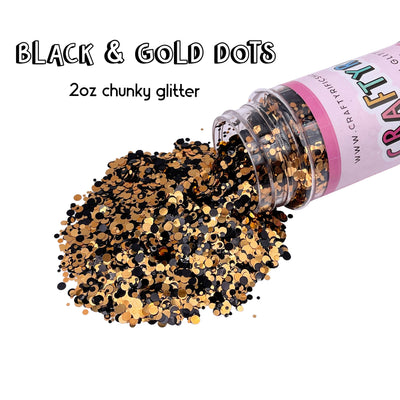 Black and Gold Dot Chunky Glitter Mix 2oz Bottle
