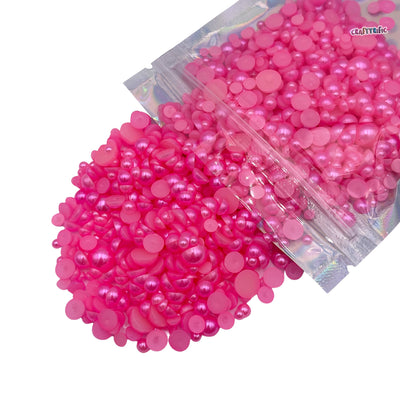 Hot Pink Mixed Sizes Flatback Pearl 1000 Pieces