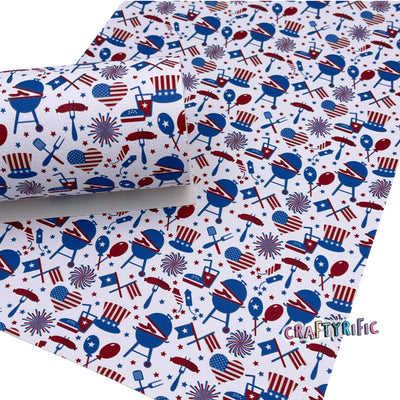 Summer BBQ Premium Faux Leather Sheets, 4th of July, Custom Leather Sheets, Exclusive Design, Leather for Earrings