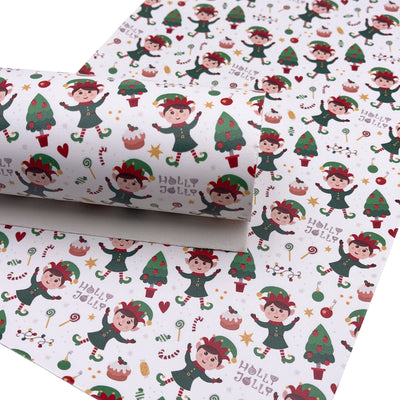 HOLLY JOLLY ELF Faux Leather Sheets, Christmas Custom Faux Leather, Leather Sheets, Leather for Earrings - 1547