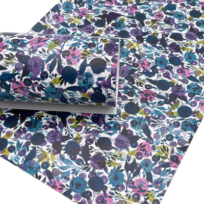 WATERCOLOR BLOOMS PLUM Designer Prints Smooth Faux Leather Sheets