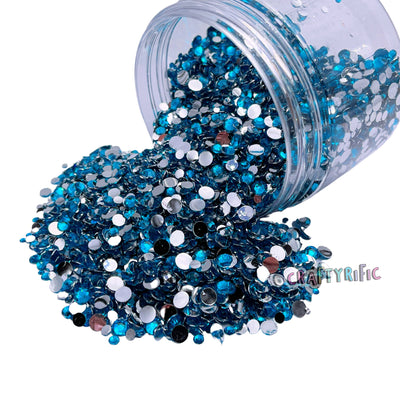 Blue Zircon Mixed Size Resin Rhinestone 4oz Jar