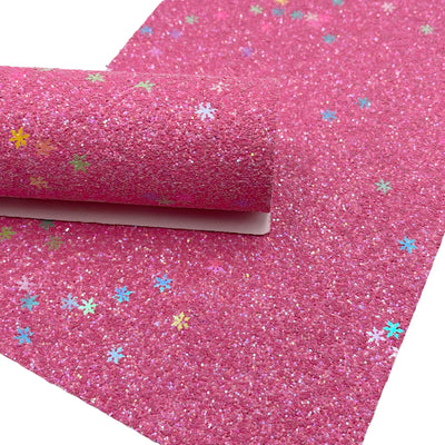 Pink Snowflakes Chunky Glitter fabric Sheets, Chunky Glitter Faux Leather, Glitter Fabric for Bows and Crafts