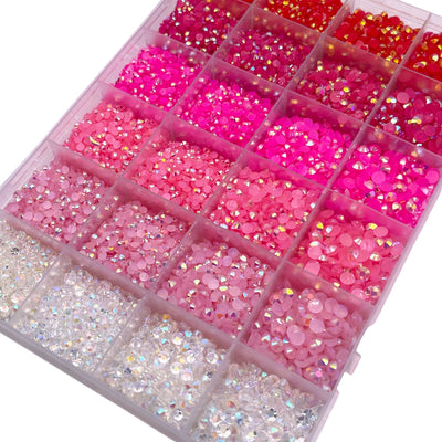 Pink and Reds Jelly Rhinestone Box, Starter Bling Kit, Mixed Size Rhinestone Gift Set