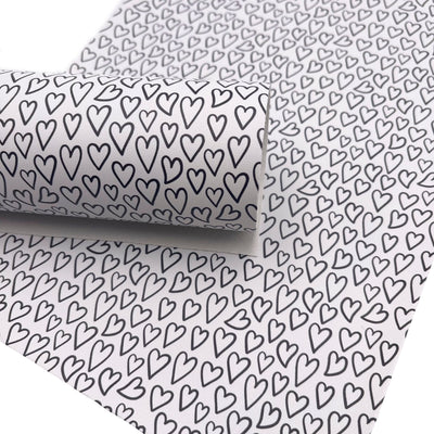 Black and White Hearts Smooth Faux Leather Sheets, 8x11 Size, Custom Leather Sheets, Leather for Earrings