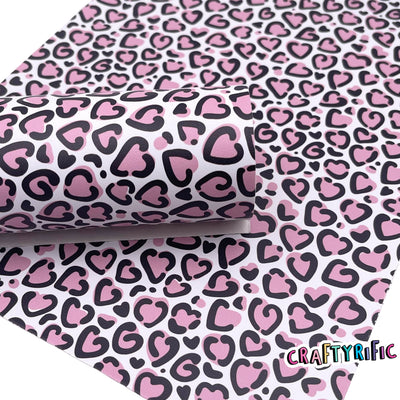 Pink Leopard Hearts Print Smooth Faux Leather Sheets, 8x11 Size, Custom Leather Sheets, Leather for Earrings