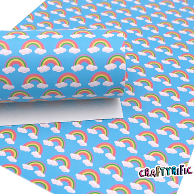 Sky Blue Rainbow Smooth Faux Leather Sheets, 8x11 Size, Custom Leather Sheets, Leather for Earrings