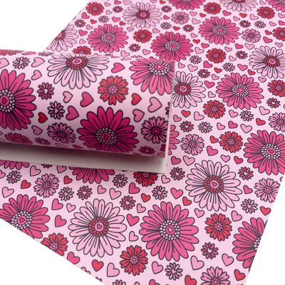 Pink Floral Smooth Faux Leather Sheets, 8x11 Size, Custom Leather Sheets, Leather for Earrings