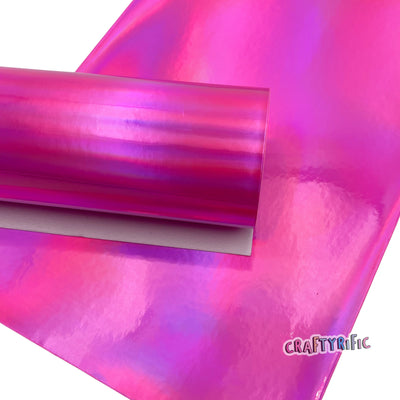 NEON PINK MIRROR Fabric Sheets, Faux Leather Material, Iridescent Leatherette, Fabric Sheet for Hair Bows and Earrings