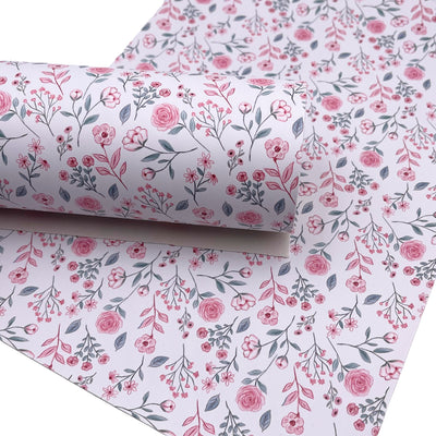 Pink Flowers Premium Printed Faux Leather