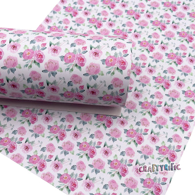 Pink Flowers Premium Printed Faux Leather