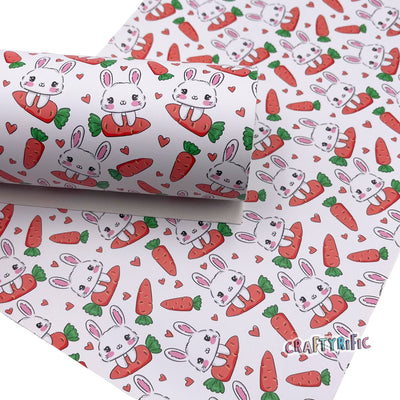 Kawaii Bunnies Premium Printed Faux Leather, Spring Faux leather, Floral Designs, Custom Print Leather Sheets, Leather for Earrings