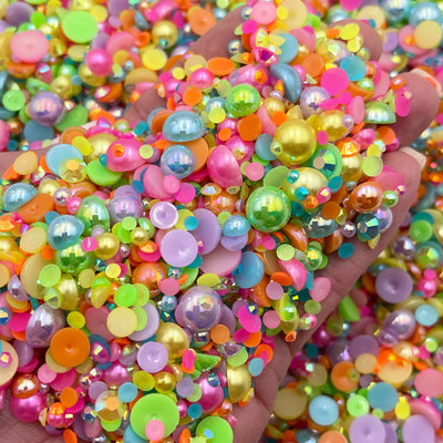 Marshmallow Bunnies Pearl Mix, Flatback Pearls and Rhinestone Mix, Sizes Range 3MM-10MM, Flatback Jelly Resin, Faux Pearls Mix, Mixed Sizes