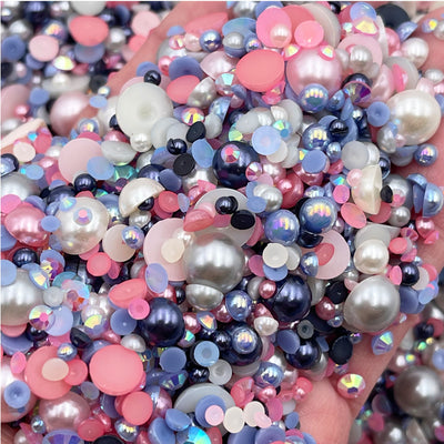 Blue Fairy Pearl Mix, Flatback Pearls and Rhinestone Mix, Sizes Range 3MM-10MM, Flatback Jelly Resin, Faux Pearls Mix, Mixed Sizes