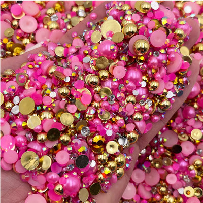 Aphrodite Pearl Mix, Flatback Pearls and Rhinestone Mix, Sizes Range 3MM-10MM, Flatback Jelly Resin, Faux Pearls Mix, Mixed Sizes